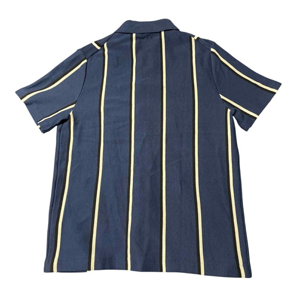 J.Crew Shirt Mens Medium Blue Vertical Stripe Knit Button Front Camp Collar - Picture 2 of 5